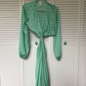 H&M Green Patterned Long Sleeve Dress
